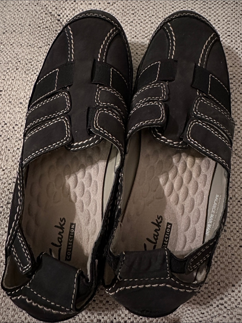 Clarks Black womens Velcro Strap Slip-On Loafers